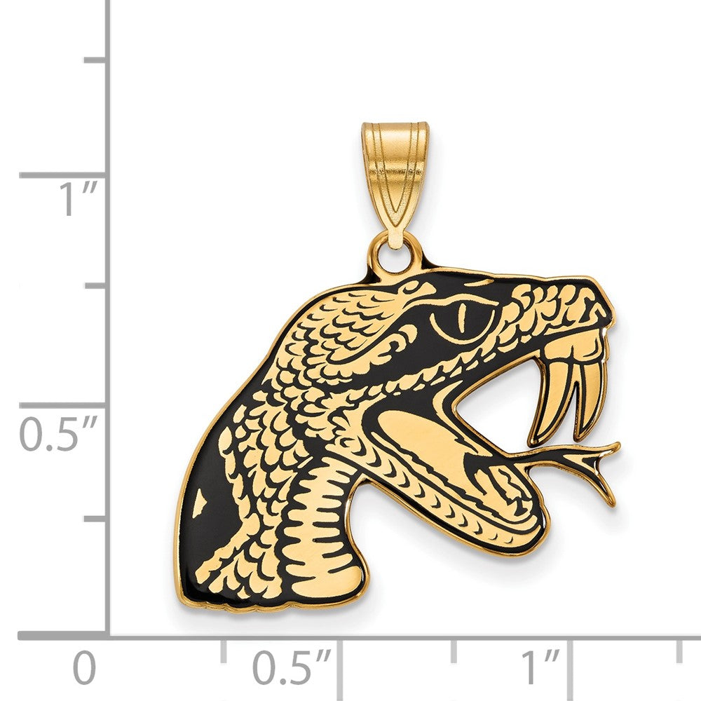 Gold Plated Sterling Silver Logoart Florida A And M University Rattler Large Enameled Pendant