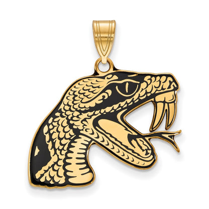 Gold Plated Sterling Silver Logoart Florida A And M University Rattler Large Enameled Pendant