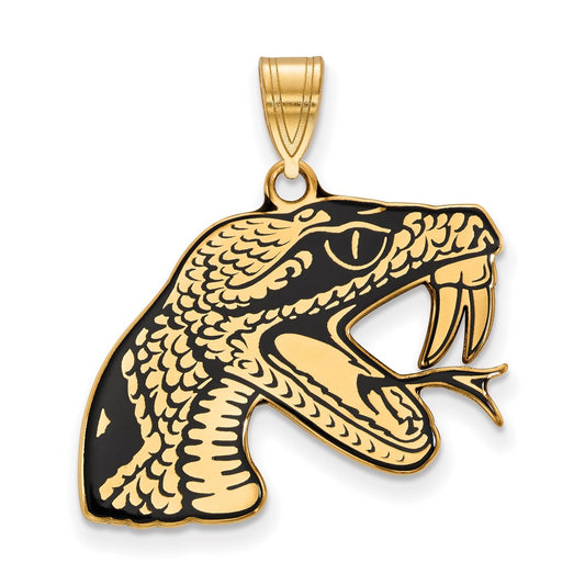 Gold Plated Sterling Silver Logoart Florida A And M University Rattler Large Enameled Pendant