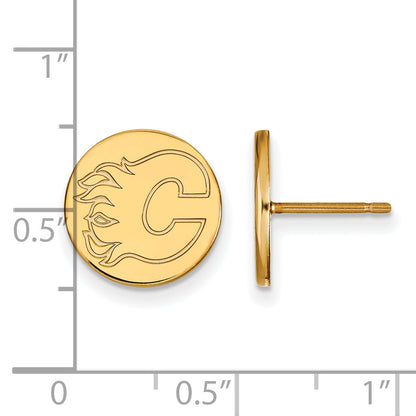 Gold Plated Sterling Silver Nhl Logoart Calgary Flames Small Disc Post Earrings
