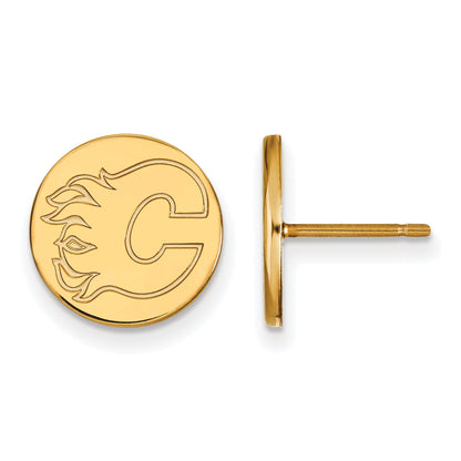 Gold Plated Sterling Silver Nhl Logoart Calgary Flames Small Disc Post Earrings