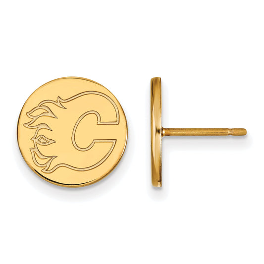 Gold Plated Sterling Silver Nhl Logoart Calgary Flames Small Disc Post Earrings