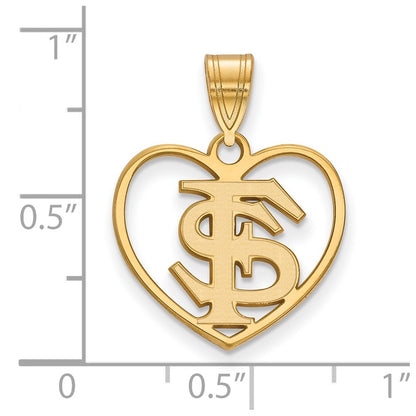 Gold Plated Sterling Silver Logoart Florida State University F S Heart Pendant
