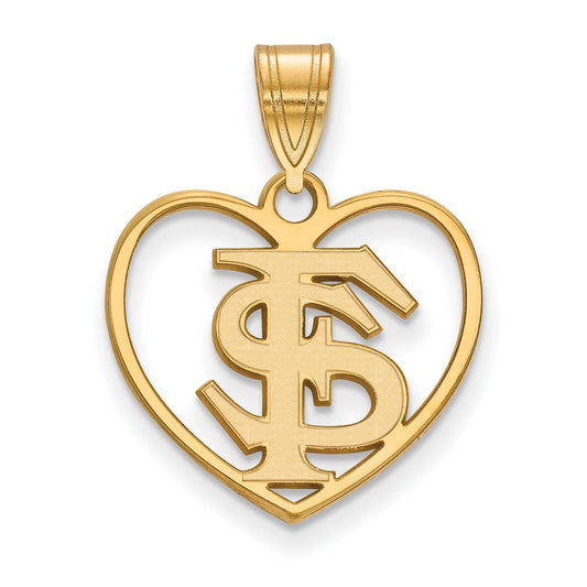 Gold Plated Sterling Silver Logoart Florida State University F S Heart Pendant