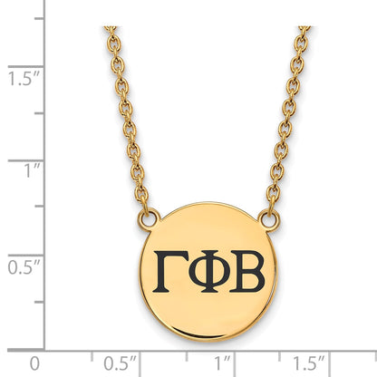 Gold Plated Sterling Silver Logoart Gamma Phi Beta Sorority Greek Letters Large Black Enamel Pendant 18 Inch Necklace