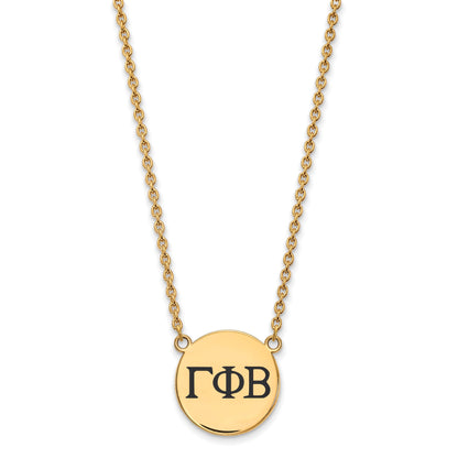 Gold Plated Sterling Silver Logoart Gamma Phi Beta Sorority Greek Letters Large Black Enamel Pendant 18 Inch Necklace
