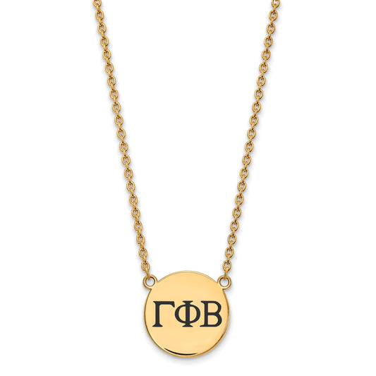 Gold Plated Sterling Silver Logoart Gamma Phi Beta Sorority Greek Letters Large Black Enamel Pendant 18 Inch Necklace