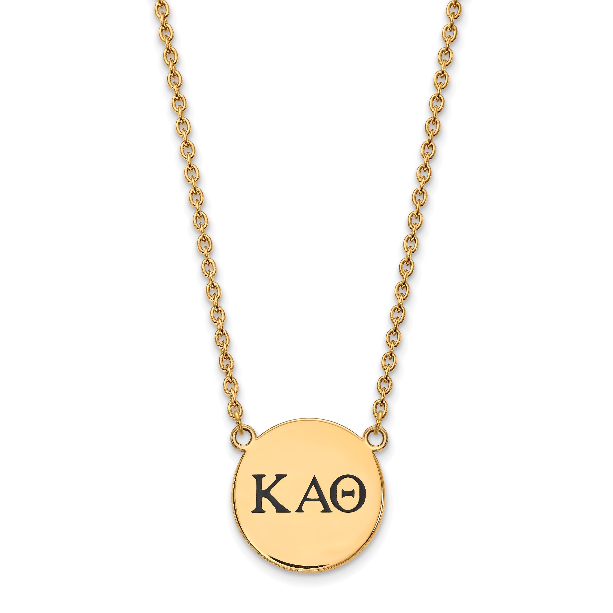 Gold Plated Sterling Silver Logoart Kappa Alpha Theta Sorority Greek Letters Large Black Enamel Pendant 18 Inch Necklace