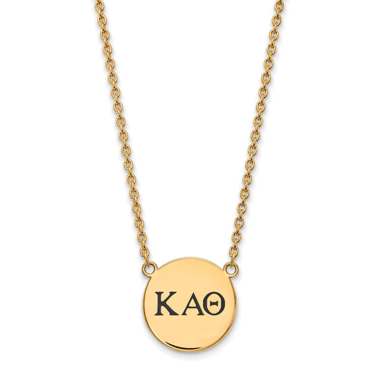 Gold Plated Sterling Silver Logoart Kappa Alpha Theta Sorority Greek Letters Large Black Enamel Pendant 18 Inch Necklace