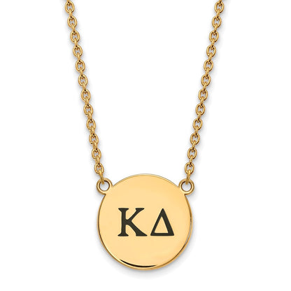 Gold Plated Sterling Silver Logoart Kappa Delta Sorority Greek Letters Large Black Enamel Pendant 18 Inch Necklace