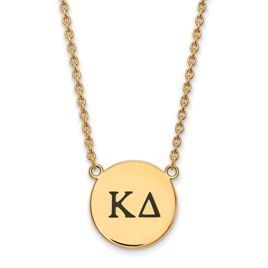 Gold Plated Sterling Silver Logoart Kappa Delta Sorority Greek Letters Large Black Enamel Pendant 18 Inch Necklace