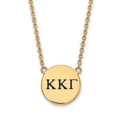 Gold Plated Sterling Silver Logoart Kappa Gamma Sorority Greek Letters Large Black Enamel Pendant 18 Inch Necklace