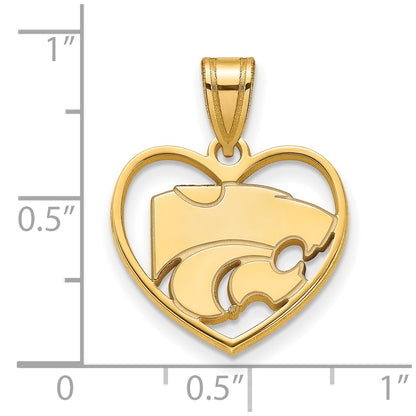 Gold Plated Sterling Silver Logoart Kansas State University Wildcat Heart Pendant