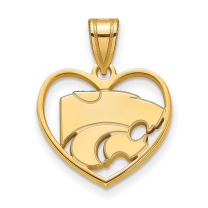 Gold Plated Sterling Silver Logoart Kansas State University Wildcat Heart Pendant
