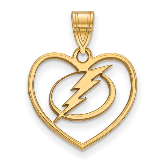 Gold Plated Sterling Silver Nhl Logoart Tampa Bay Lightning Heart Pendant