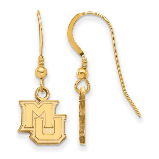 Gold Plated Sterling Silver Logoart Marquette University M U Extra Small Dangle Wire Earrings