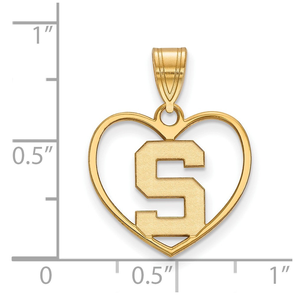 Gold Plated Sterling Silver Logoart Michigan State University Letter S Heart Pendant