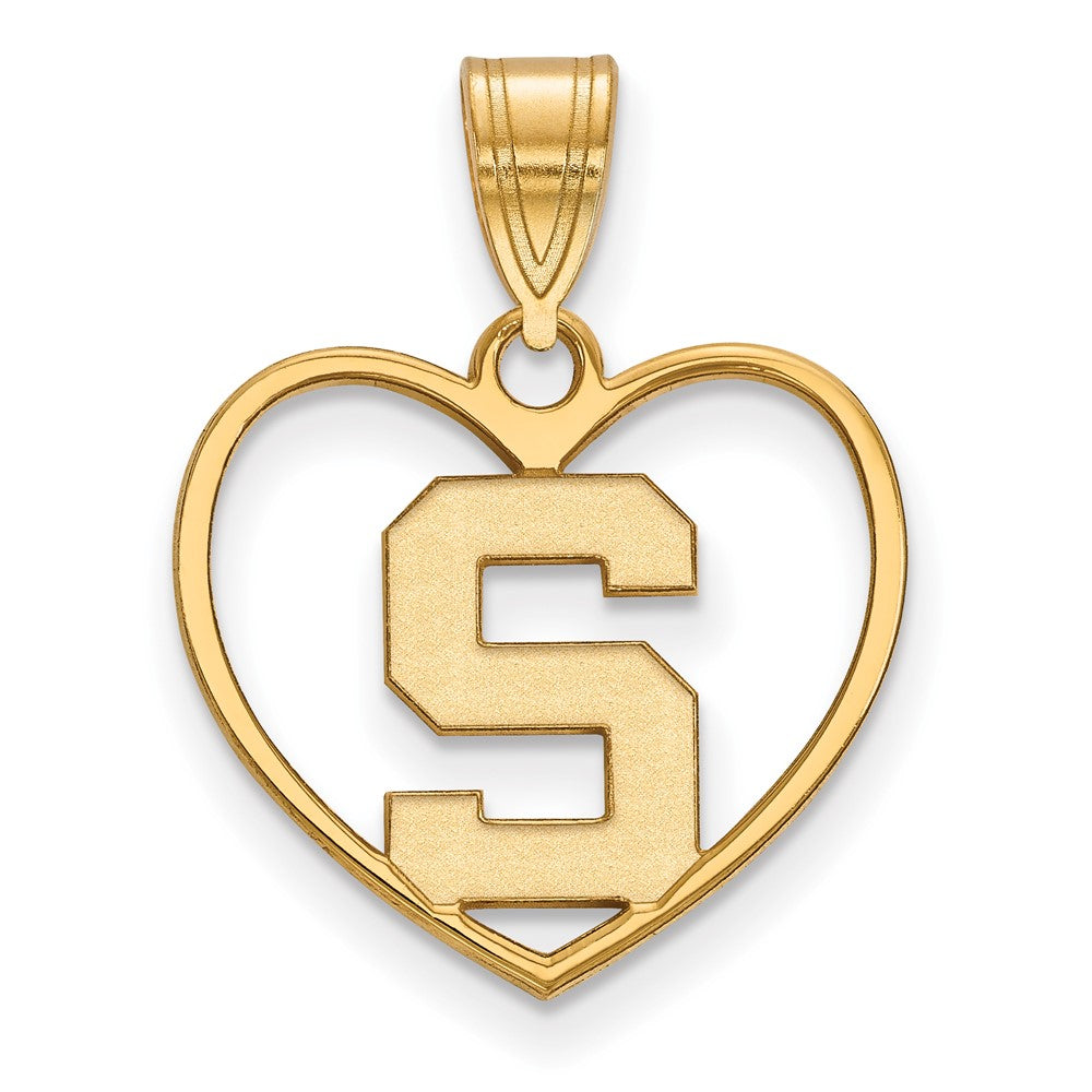 Gold Plated Sterling Silver Logoart Michigan State University Letter S Heart Pendant