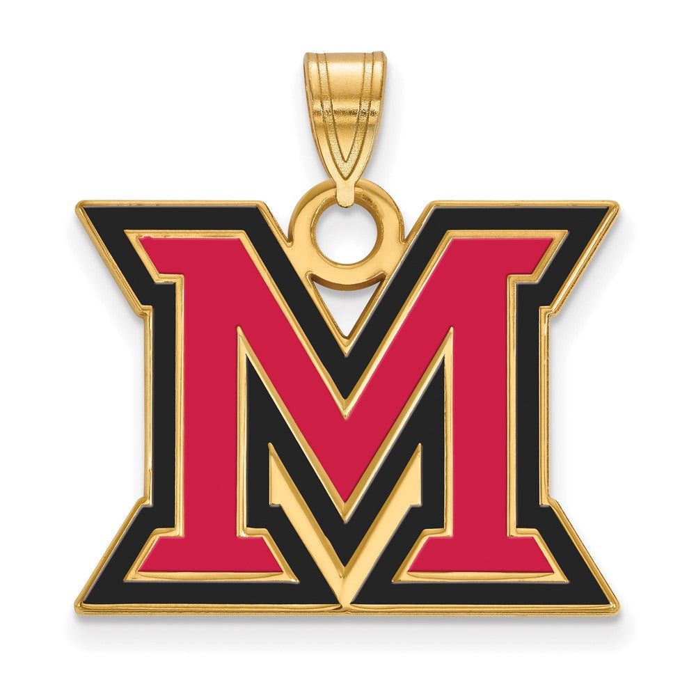 Gold Plated Sterling Silver Logoart Miami University Ohio Letter M Large Enameled Pendant
