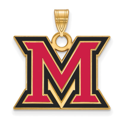 Gold Plated Sterling Silver Logoart Miami University Ohio Letter M Large Enameled Pendant