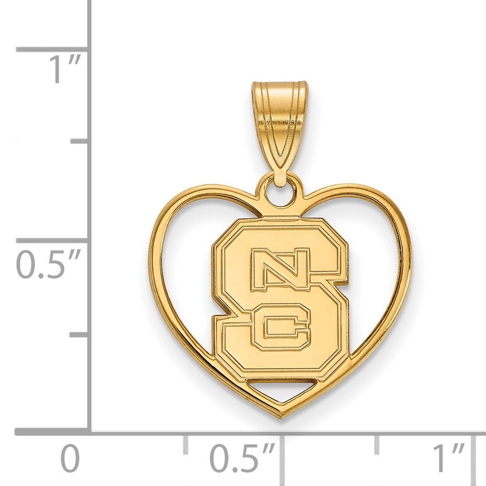 Gold Plated Sterling Silver Logoart North Carolina State University N C S Heart Pendant