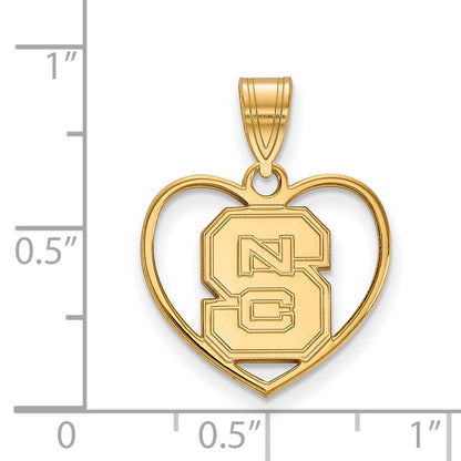 Gold Plated Sterling Silver Logoart North Carolina State University N C S Heart Pendant