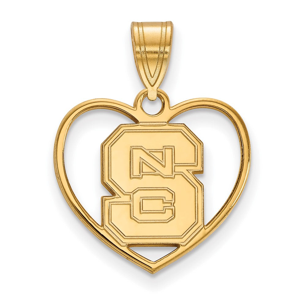 Gold Plated Sterling Silver Logoart North Carolina State University N C S Heart Pendant