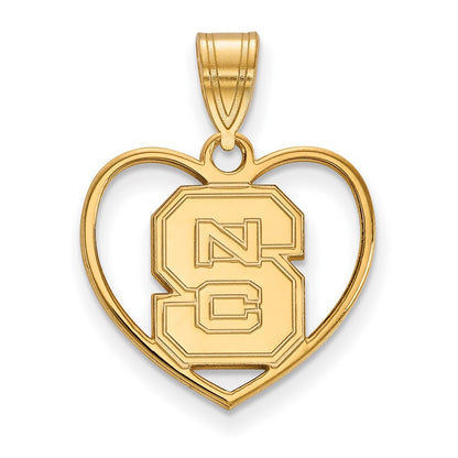Gold Plated Sterling Silver Logoart North Carolina State University N C S Heart Pendant