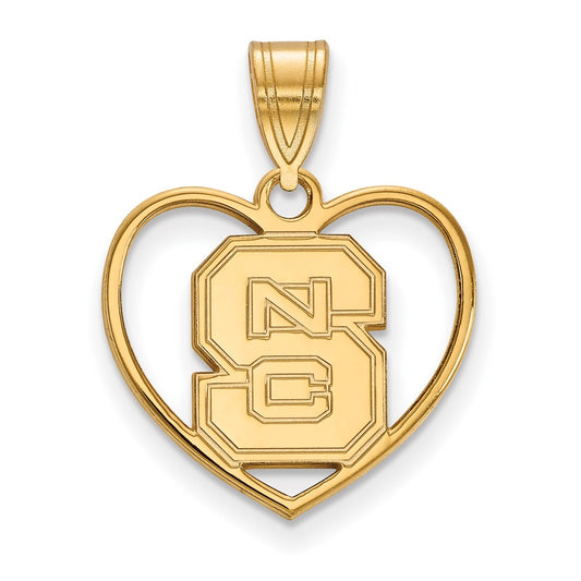 Gold Plated Sterling Silver Logoart North Carolina State University N C S Heart Pendant