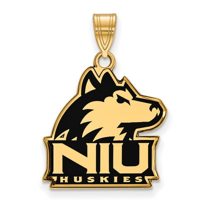 Gold Plated Sterling Silver Logoart Northern Illinois University N I U Huskies Large Enameled Pendant