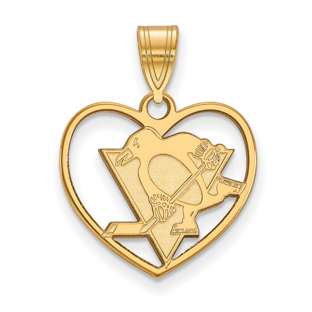 Gold Plated Sterling Silver Nhl Logoart Pittsburgh Penguins Heart Pendant