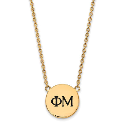 Gold Plated Sterling Silver Logoart Phi Mu Sorority Greek Letters Large Black Enamel Pendant 18 Inch Necklace