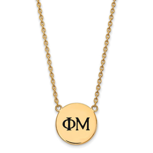 Gold Plated Sterling Silver Logoart Phi Mu Sorority Greek Letters Large Black Enamel Pendant 18 Inch Necklace