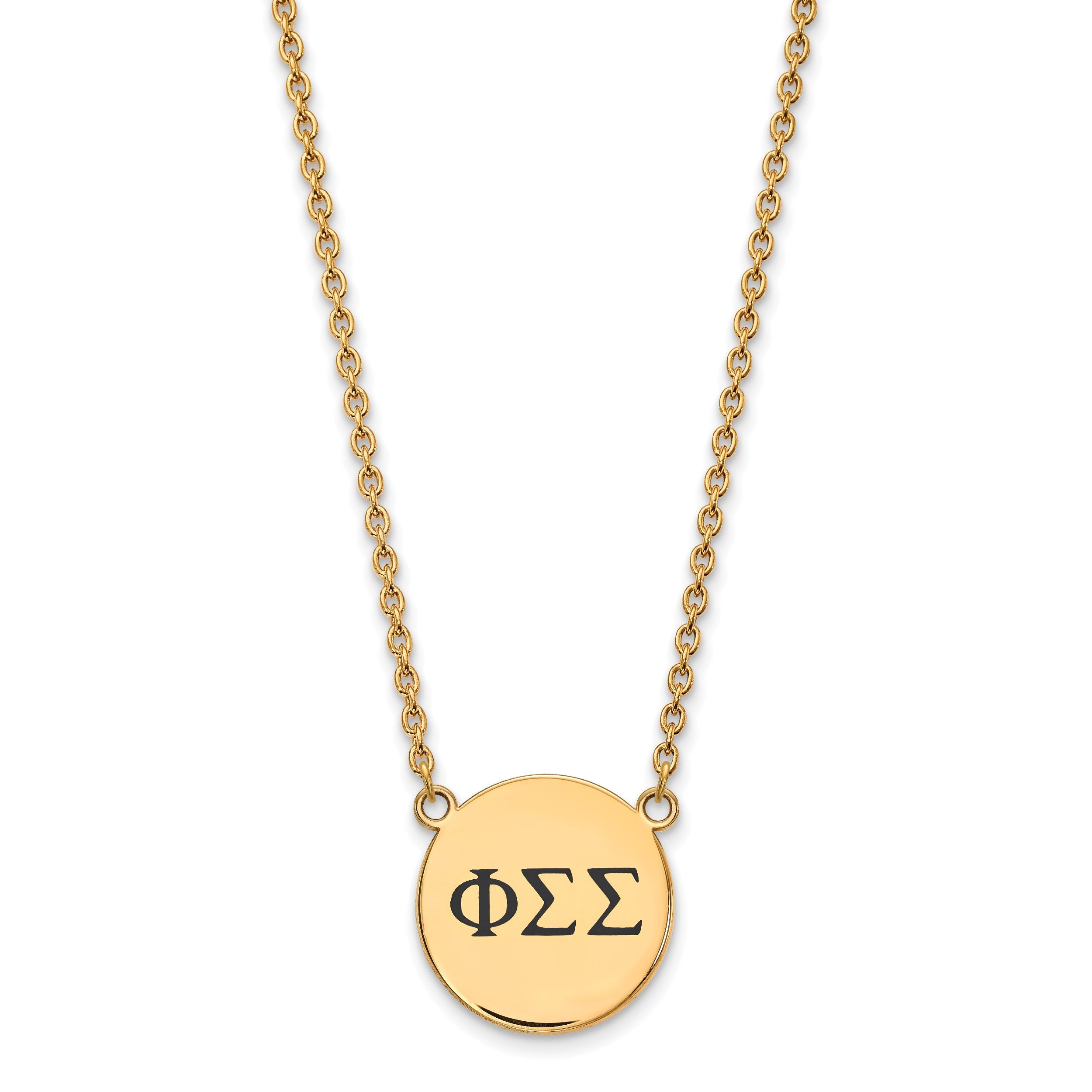 Gold Plated Sterling Silver Logoart Phi Sigma Sorority Greek Letters Large Black Enamel Pendant 18 Inch Necklace