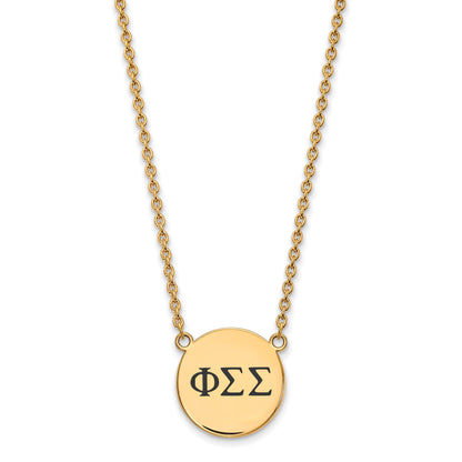 Gold Plated Sterling Silver Logoart Phi Sigma Sorority Greek Letters Large Black Enamel Pendant 18 Inch Necklace