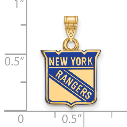 Gold Plated Sterling Silver Nhl Logoart New York Rangers Small Enameled Pendant