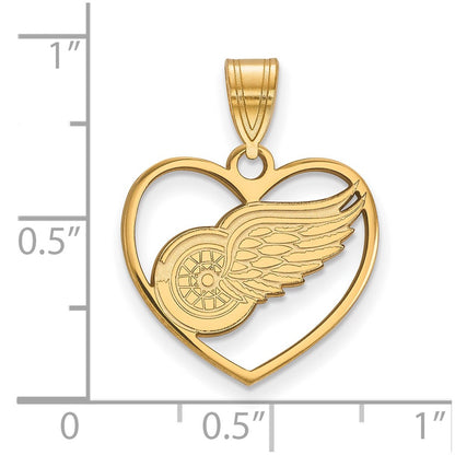 Gold Plated Sterling Silver Nhl Logoart Detroit Red Wings Heart Pendant