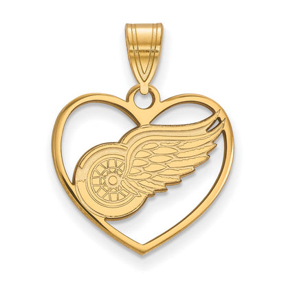 Gold Plated Sterling Silver Nhl Logoart Detroit Red Wings Heart Pendant