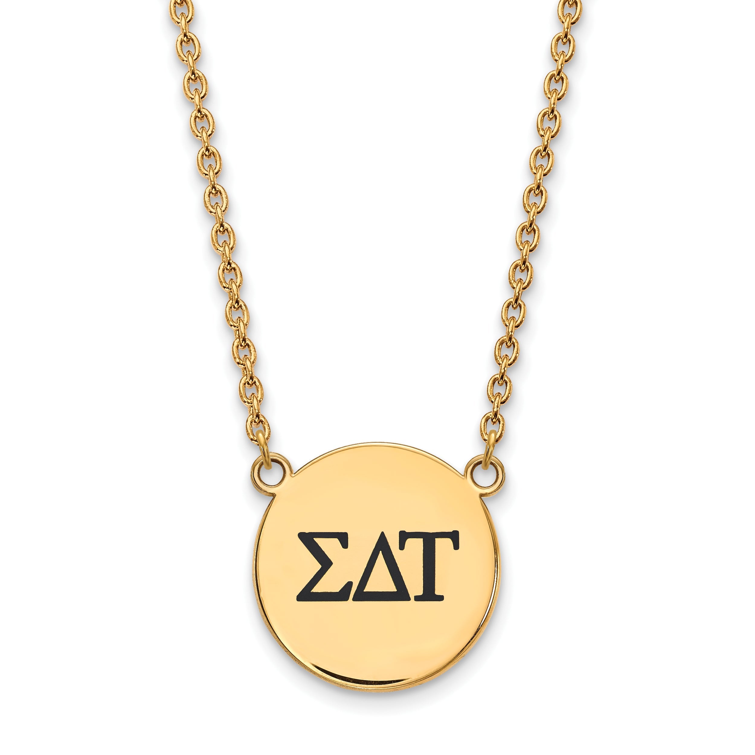 Gold Plated Sterling Silver Logoart Sigma Delta Tau Sorority Greek Letters Large Black Enamel Pendant 18 Inch Necklace