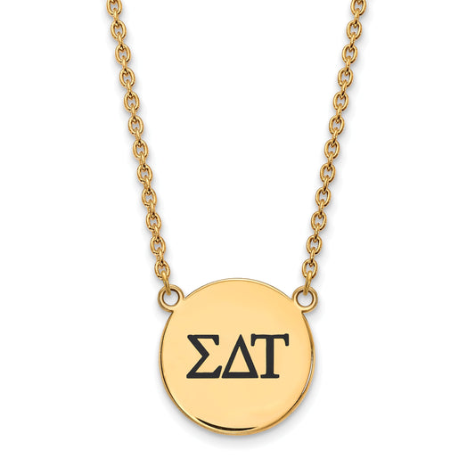 Gold Plated Sterling Silver Logoart Sigma Delta Tau Sorority Greek Letters Large Black Enamel Pendant 18 Inch Necklace