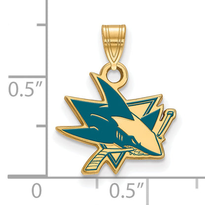 Gold Plated Sterling Silver Nhl Logoart San Jose Sharks Small Enamel Pendant