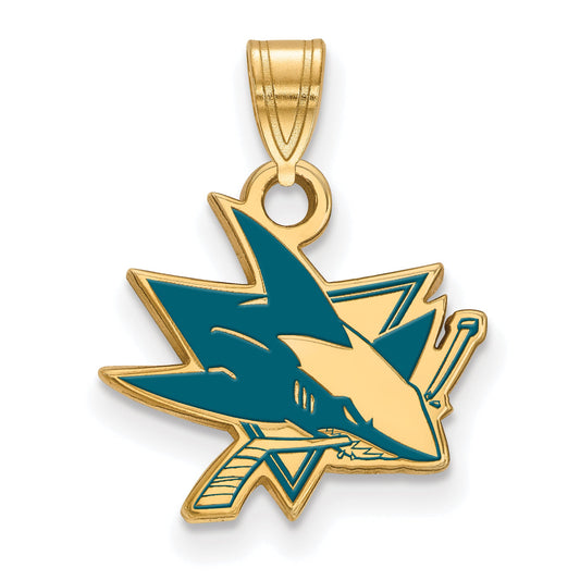 Gold Plated Sterling Silver Nhl Logoart San Jose Sharks Small Enamel Pendant