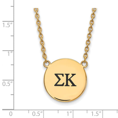 Gold Plated Sterling Silver Logoart Sigma Kappa Sorority Greek Letters Large Black Enamel Pendant 18 Inch Necklace