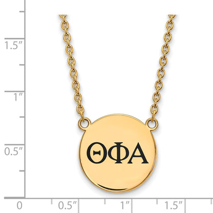 Gold Plated Sterling Silver Logoart Theta Phi Alpha Sorority Greek Letters Large Black Enamel Pendant 18 Inch Necklace