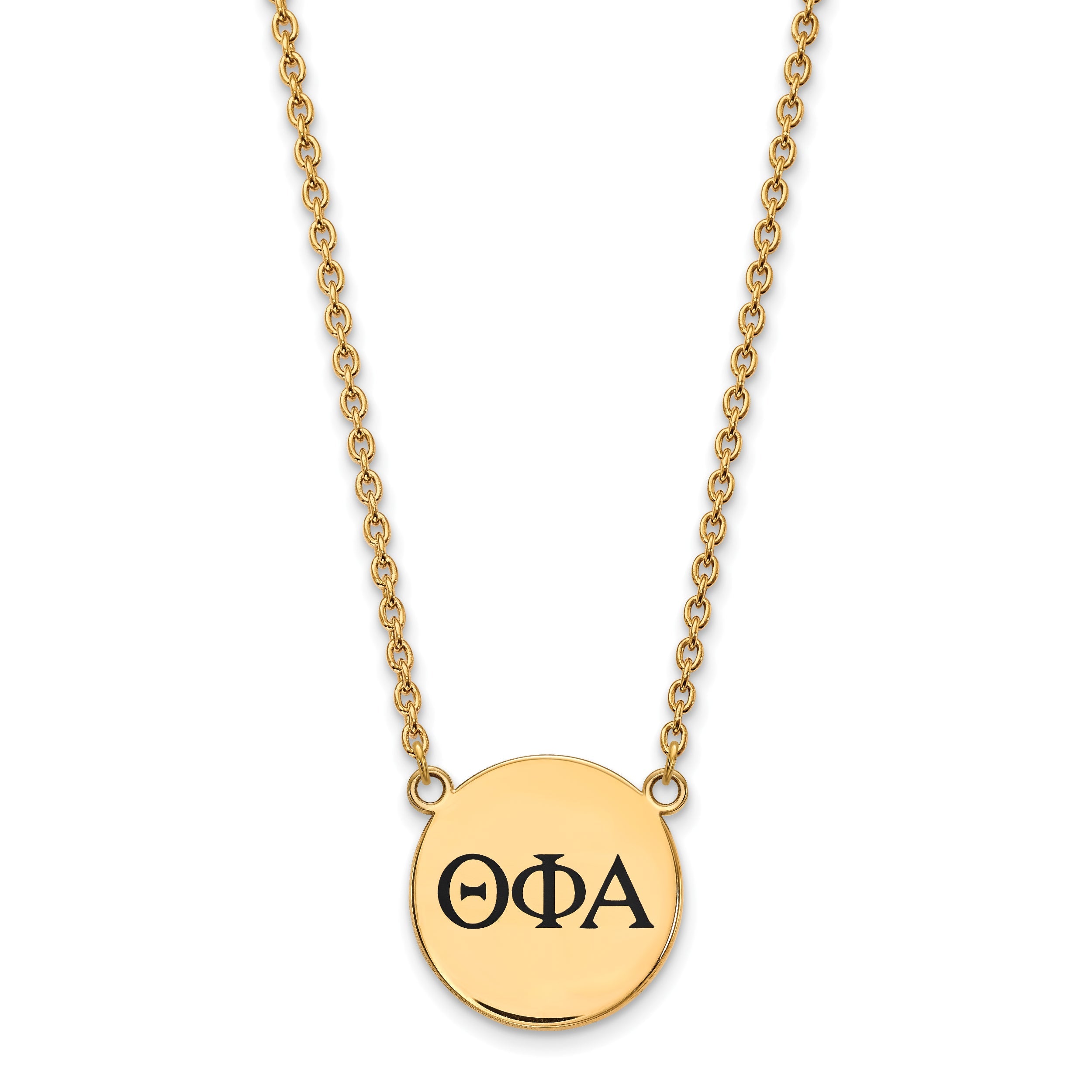Gold Plated Sterling Silver Logoart Theta Phi Alpha Sorority Greek Letters Large Black Enamel Pendant 18 Inch Necklace
