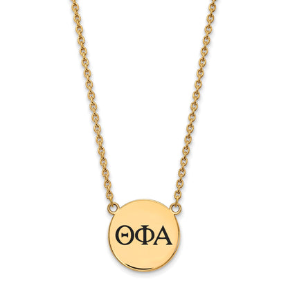 Gold Plated Sterling Silver Logoart Theta Phi Alpha Sorority Greek Letters Large Black Enamel Pendant 18 Inch Necklace