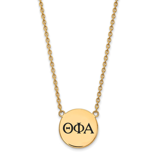 Gold Plated Sterling Silver Logoart Theta Phi Alpha Sorority Greek Letters Large Black Enamel Pendant 18 Inch Necklace