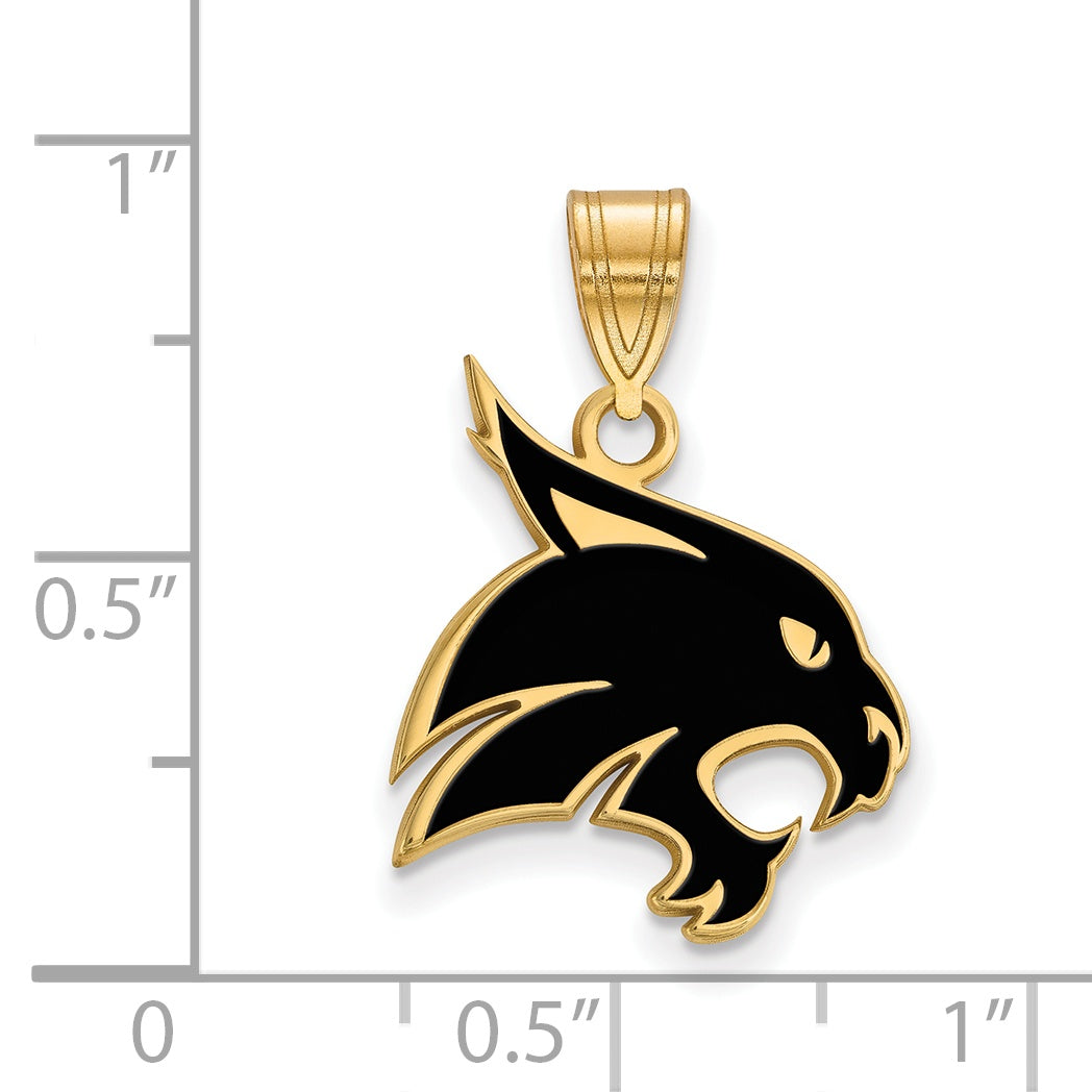 Gold Plated Sterling Silver Logoart Texas State University Bobcat Large Enameled Pendant