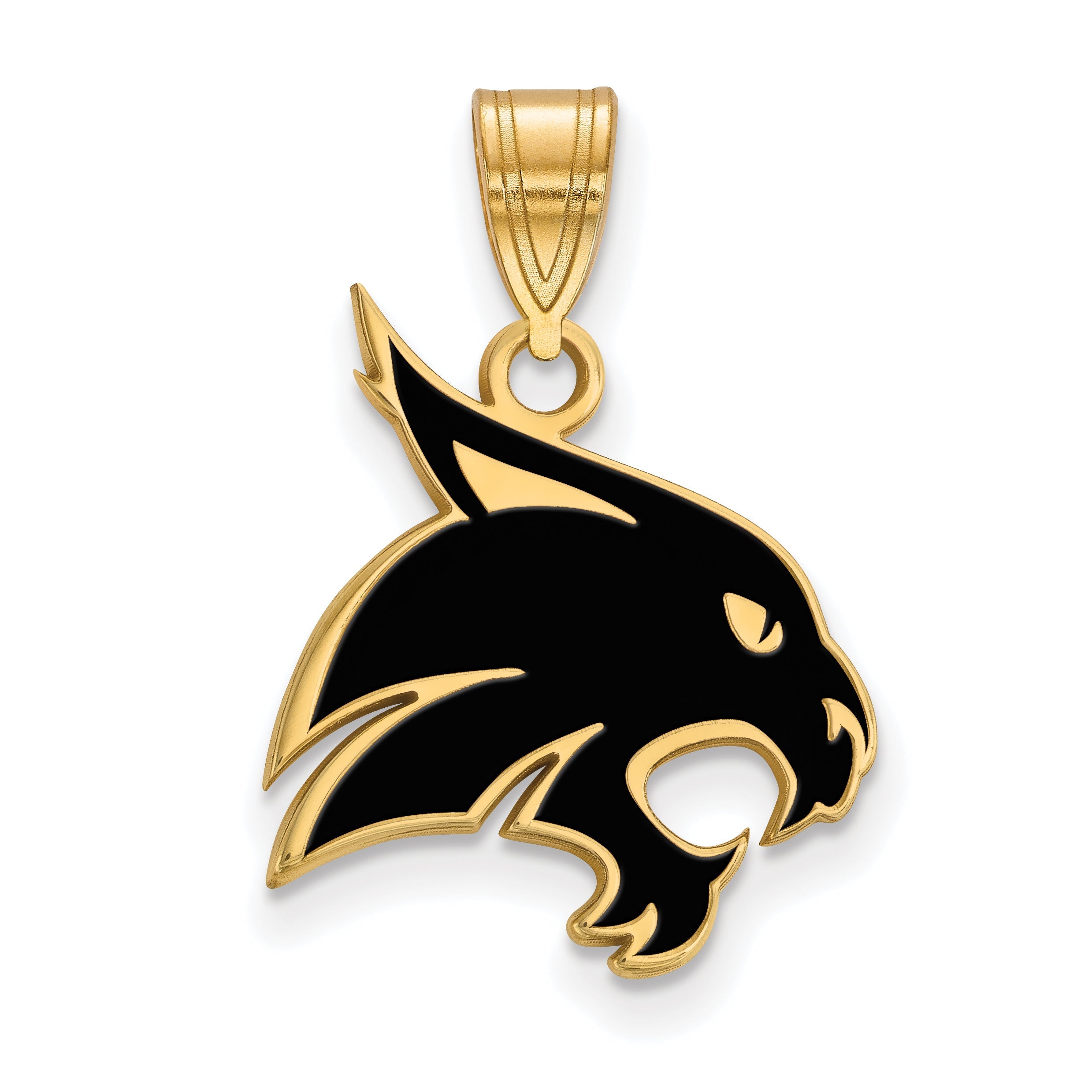 Gold Plated Sterling Silver Logoart Texas State University Bobcat Large Enameled Pendant