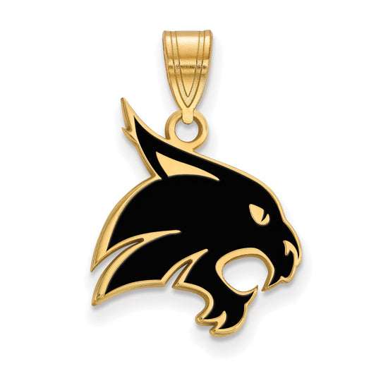 Gold Plated Sterling Silver Logoart Texas State University Bobcat Large Enameled Pendant